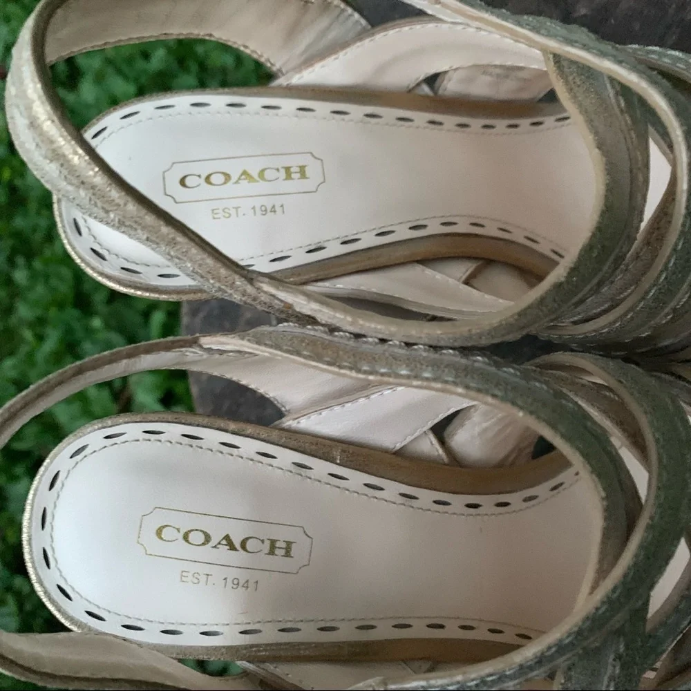 Coach Brynne metallic brushed gold strappy sandals size 7.5 B